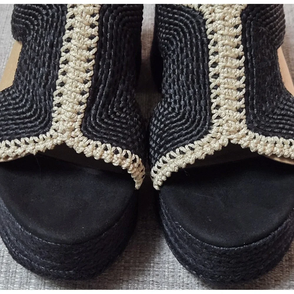 Chelsea & Violet Black Woven Platform Slide Sandals‎ Espadrile Size 9.5